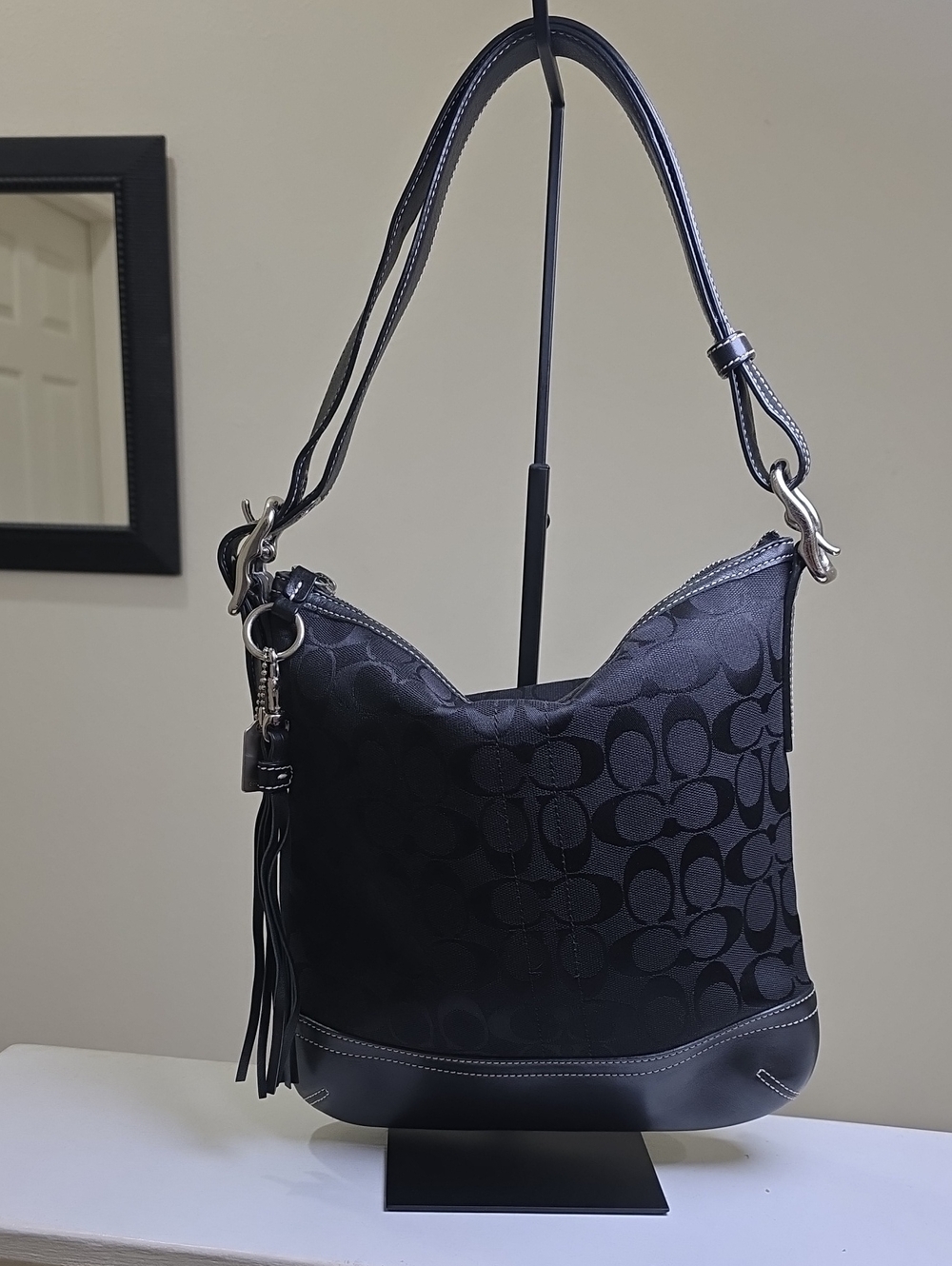 COACH 9362 Black Signature/Leather Trim Soft Slim Duffle/Legacy Slim EUC